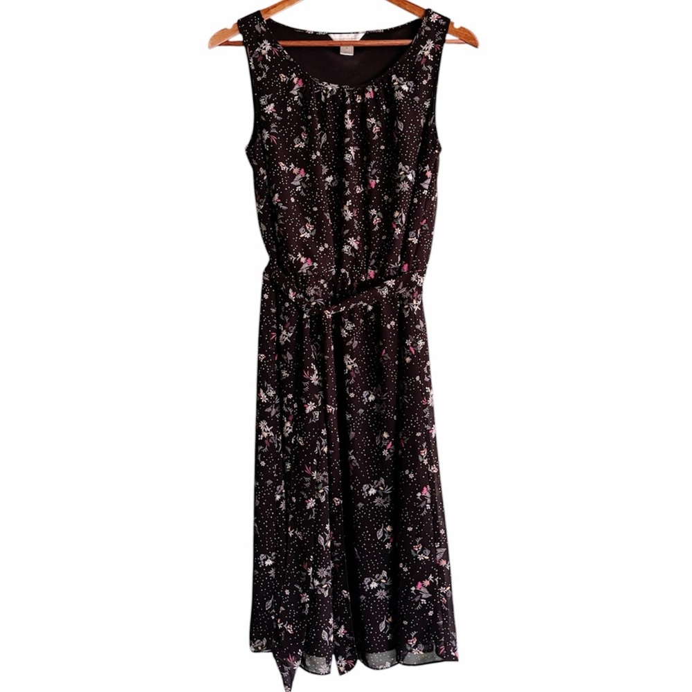 Christopher & Banks Floral Sleeveless Belted Dress Size M